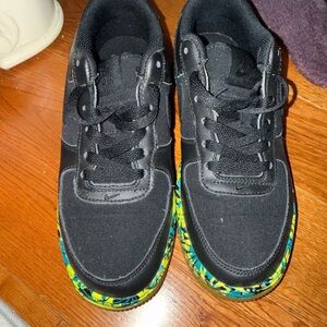 Nike Black Sneakers with Yellow and Blue Patterned Sole
